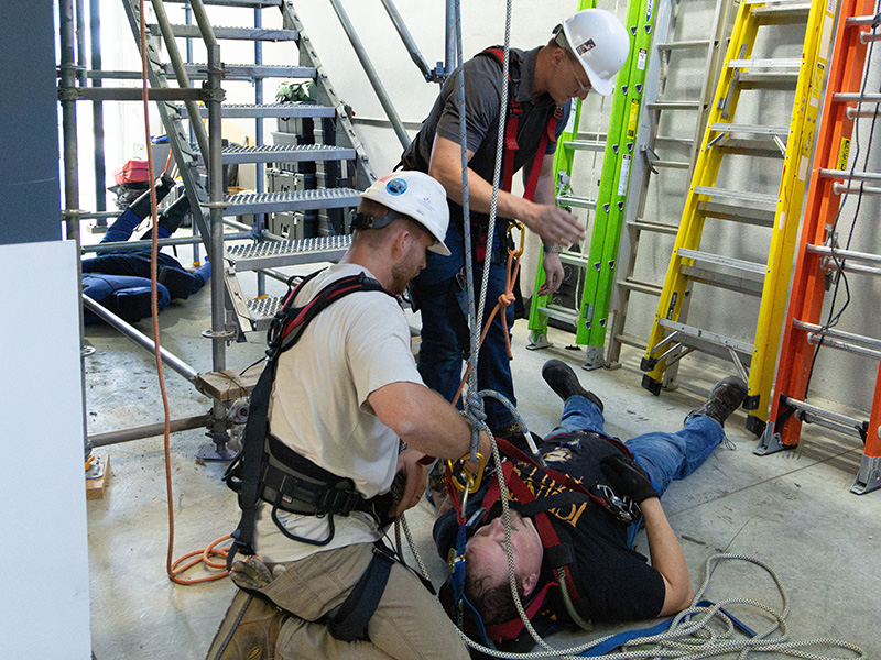 Basin Electric staff participate in a rope rescue course.