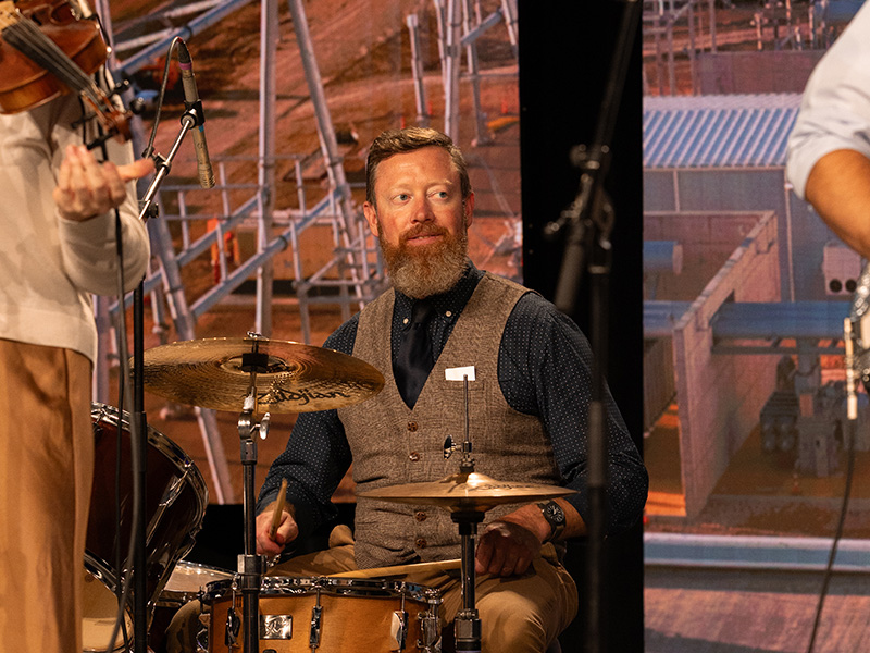 Nate Swenson playing the drums